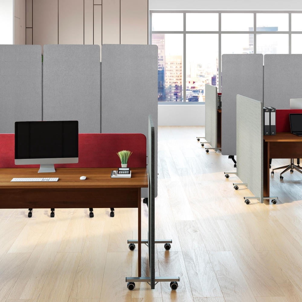 Freestanding Acoustic Room Divider, 3 Panel PET Polyester Soundproof Room Screen with Wheels, Portable Partition Divider for Office, Reception Room, School, Hospital