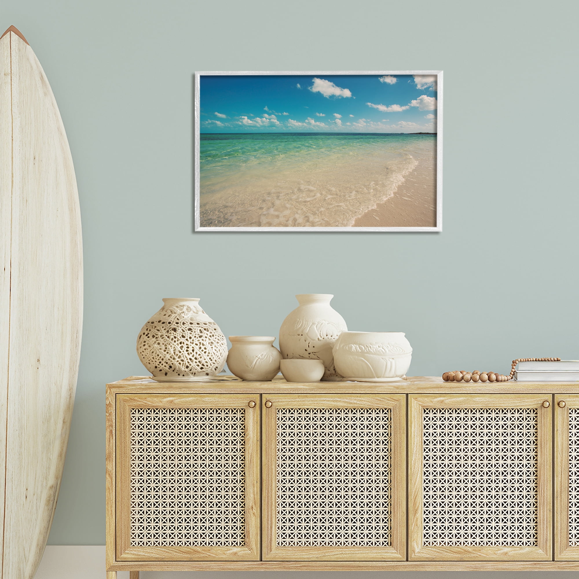 Stupell Industries Tranquil Coast Shore Coastal Photography White Framed Art Print Wall Art, 30 x 20