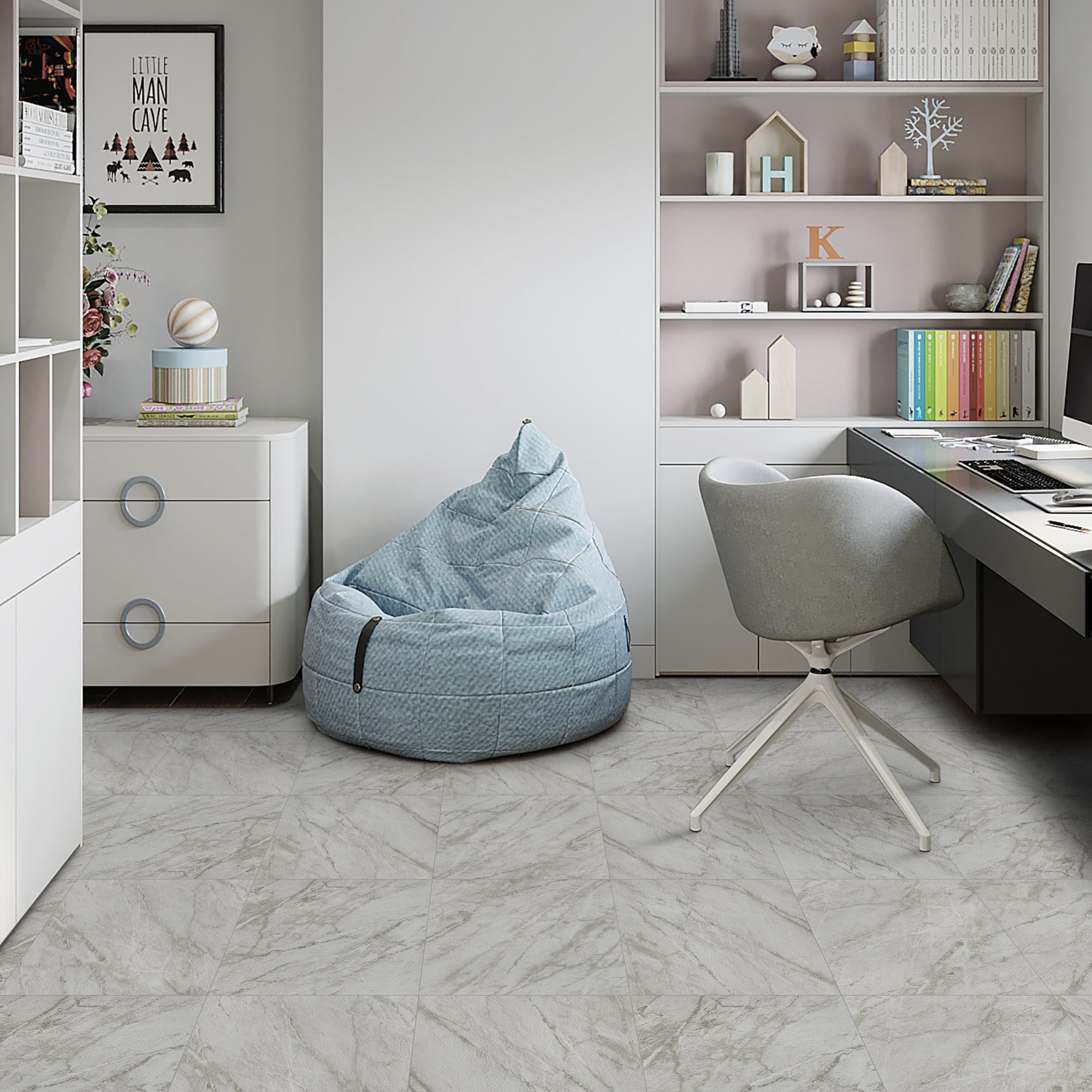 (2 pack) Abyssaly 12 inch x 12 inch (10 pcs) White Gray Marble Peel and Stick Floor Tiles Removable Vinyl Floor Tiles Self-Adhesive Flooring for Bathroom and Kitchen