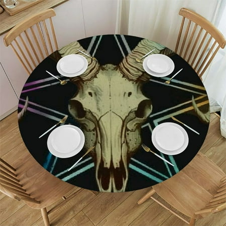 

BCIIG Goat Skull Pentagram Occult Round Tablecloth Stain Resistant Washable for Indoor Outdoor Kitchen Dining Wedding Parties 100% Polyester Decorative Table Cover 42 -46