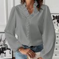 thumbnail image 4 of Dazajoo Women's Fall Long Sleeve Collar V Neck Ruffle Shirts Plus Size Solid Color Elegant Blouses Comfy Fashion Outfits,Gray,XXXXXL, 4 of 6