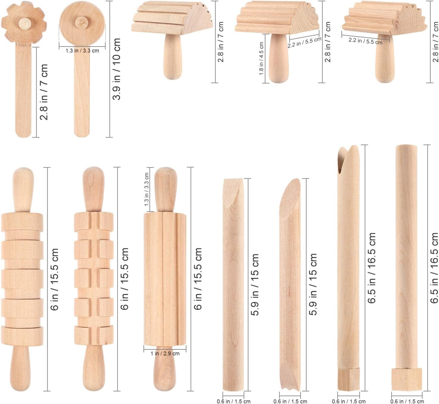 ABCISI Wooden Clay Tools, Kids Wood Stamps Hand Rollers Plasticine Molding Tools Set, Pottery Molding Clay Sculpting Accessories for Art DIY Crafts Activities, 12pcs