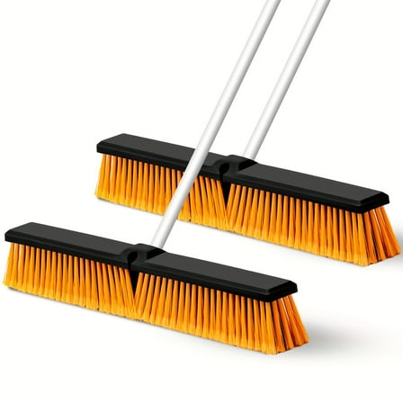 ​​2-Pack Heavy-Duty Push Broom | 24" Handle & Stiff Bristles | for Concrete, Tile & Garage | Commercial/Residential Use​​
