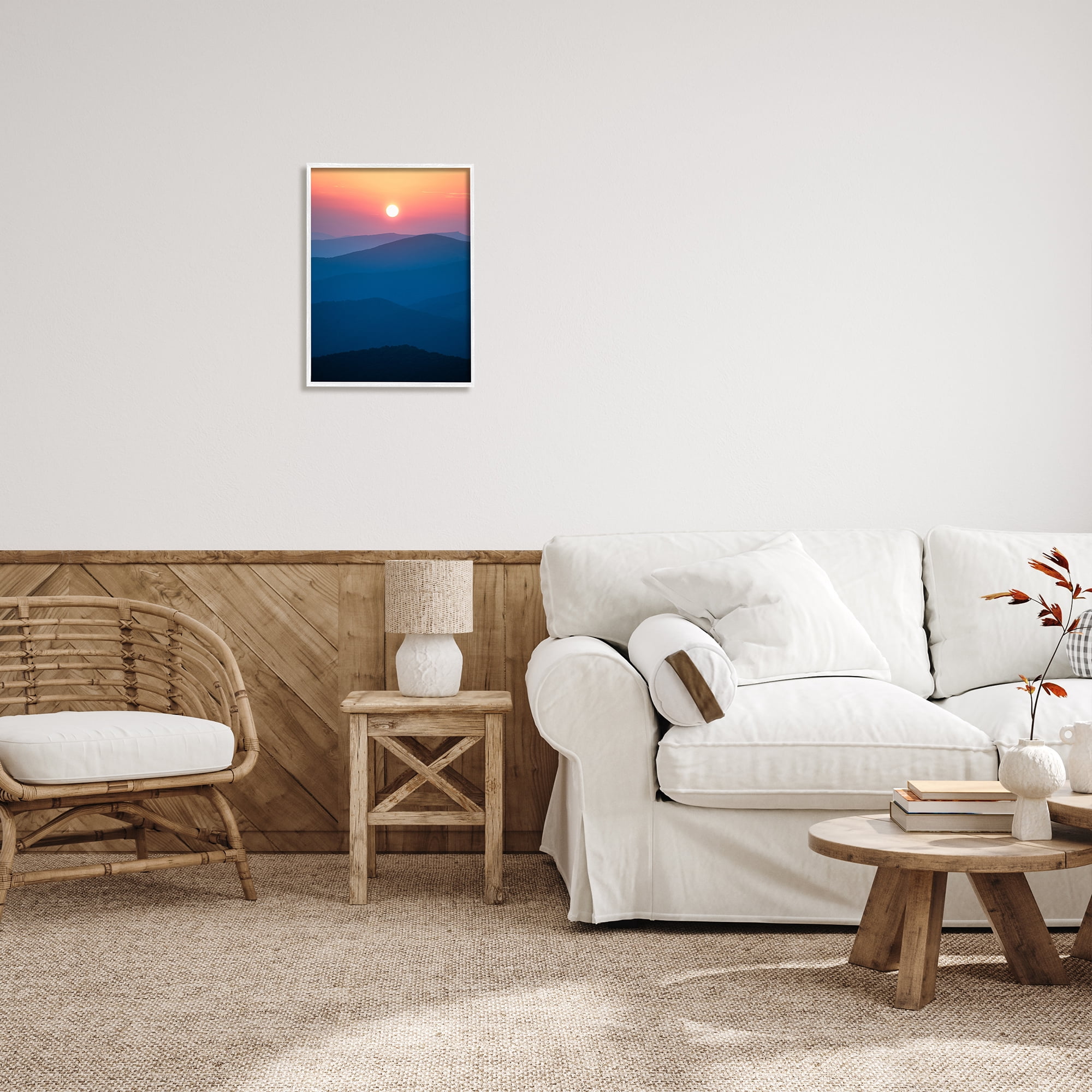 Stupell Industries Sunset Over Mountains Landscape Photography White Framed Art Print Wall Art, 16 x 20