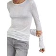 thumbnail image 3 of Womens Crew Neck Shirts Long Sleeve - Knit Pullover Sweaters Casual Sheer Blouse Tops White S, 3 of 8