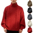 thumbnail image 5 of Men's Turtleneck Cable Knit Sweater Long Sleeve Chunky Casual Pullover Top, 5 of 5