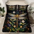 thumbnail image 2 of jejeloiu Rustic Dragonfly Twin Sheet Sets,Rustic Botanical Twin Fitted Sheet,Colorful Flower Floral Flat Sheet For Girl,Super Cozy Room Decor,3pcs, 2 of 7