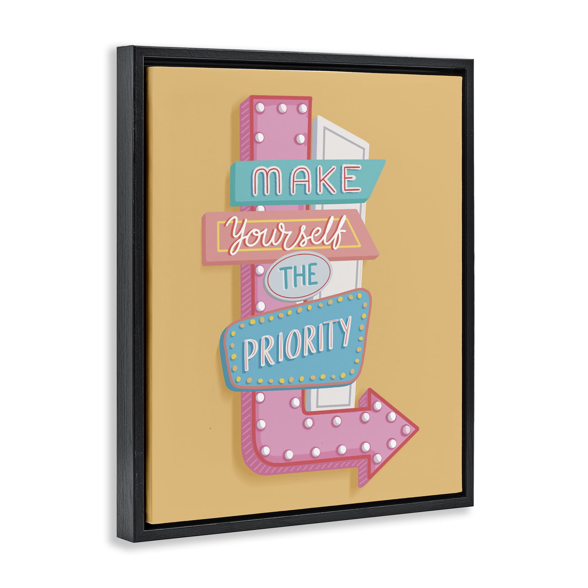 Stupell Industries Make Yourself The Priority Text & Numbers Painting Black Floater Framed Canvas Art Print Wall Art, 25 x 31