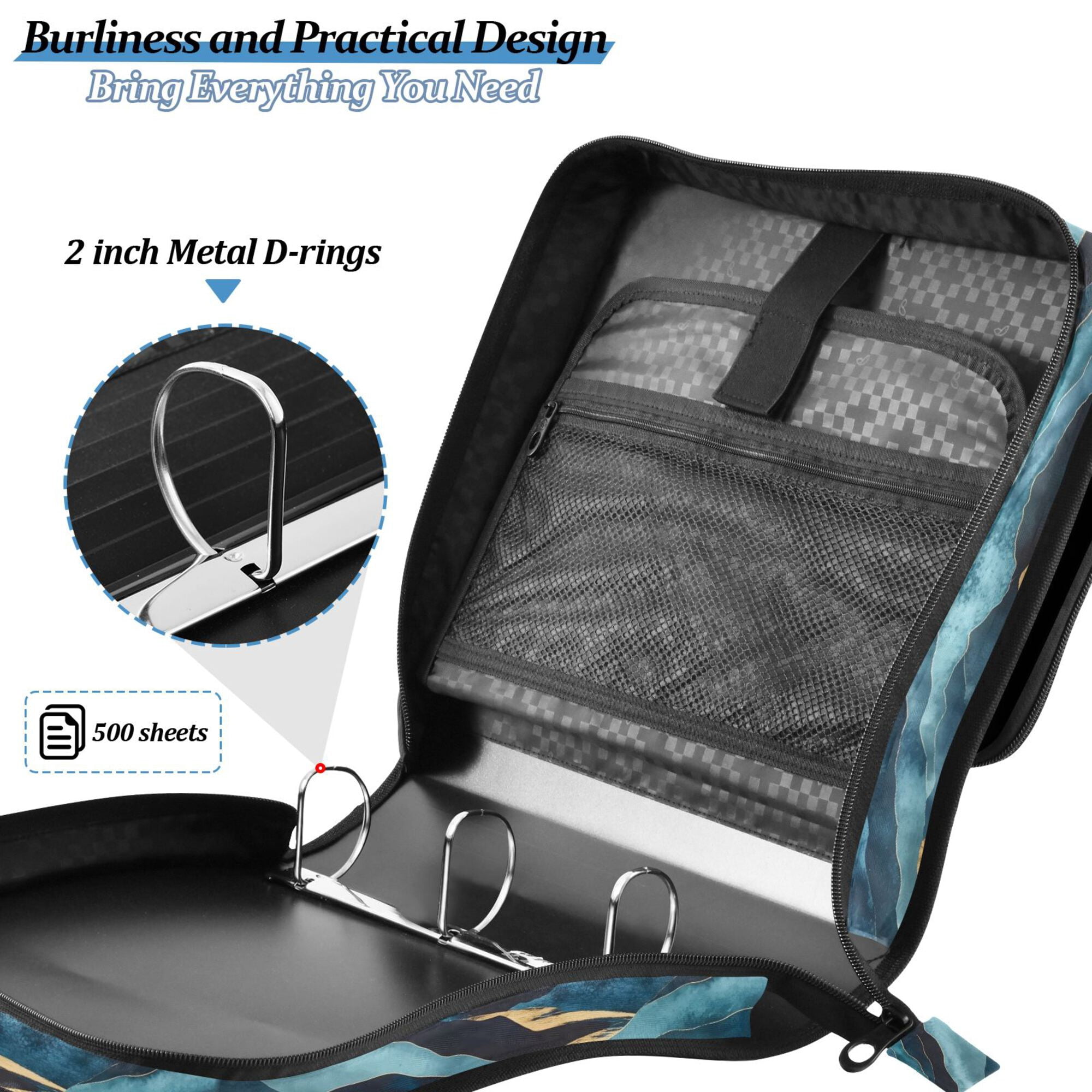 FORMRS Zipper Binder with Shoulder Strap 2-inch Ring 500 Sheet Capacity File Bag, Dark Mountains
