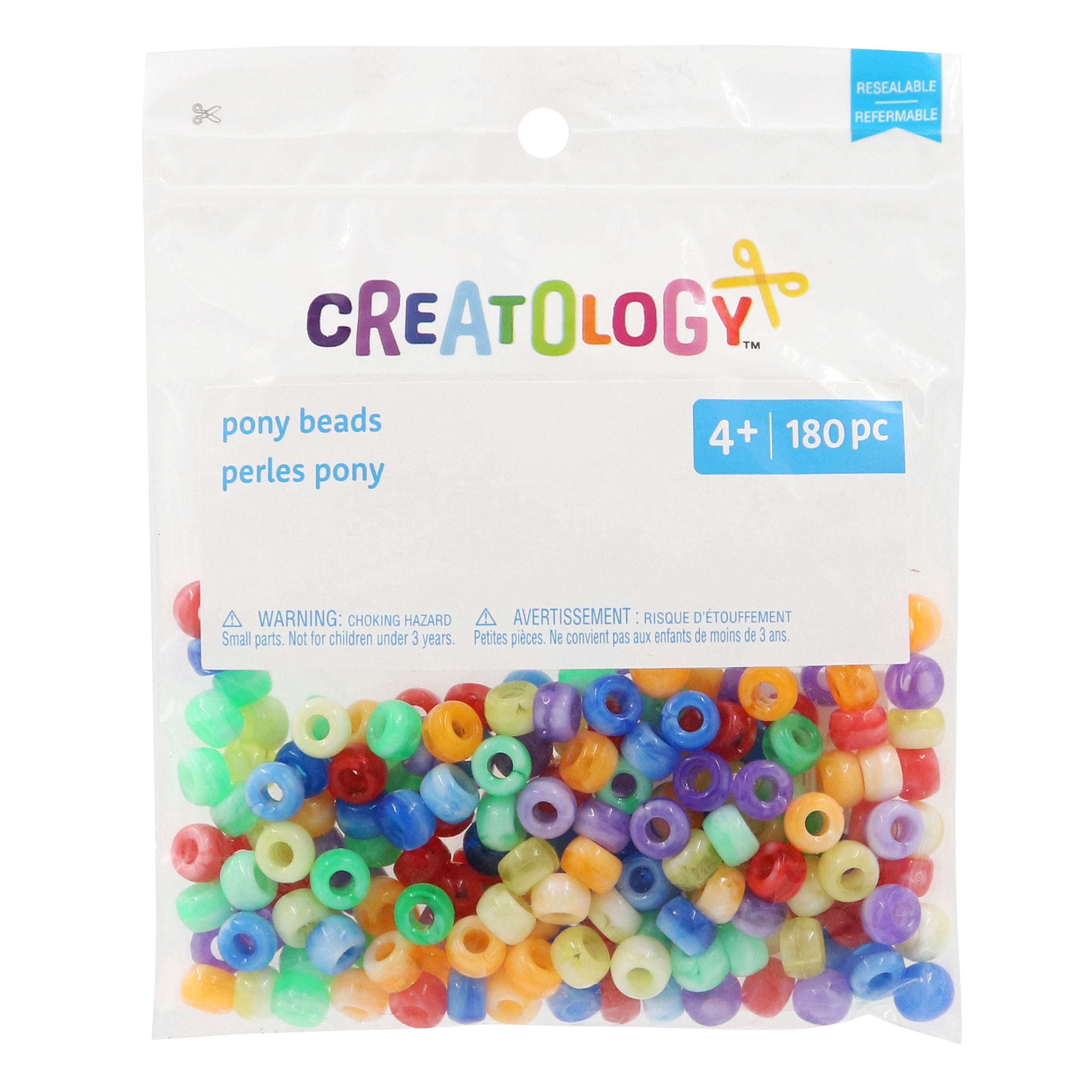 Tie Dye Pony Beads by Creatology – 5mm x 8mm Plastic Beads in Assorted Colors for Jewelry & Crafts - 12 Pack