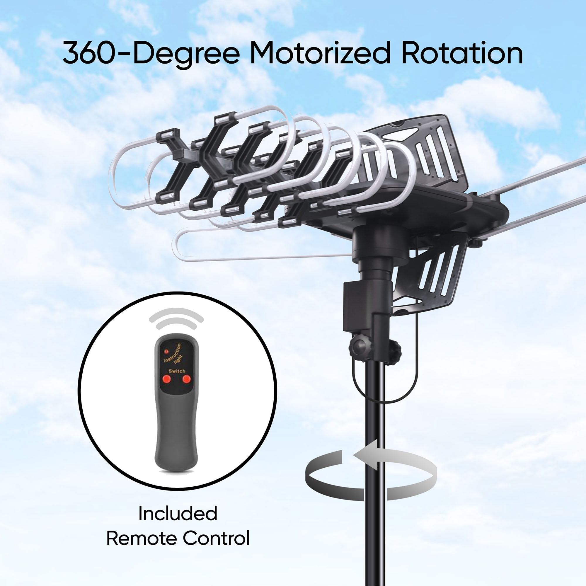 onn Outdoor TV Antenna with Mounting Pole, 85-mile Range (Reception Varies by Location), Supports HDTV & 4K UHD