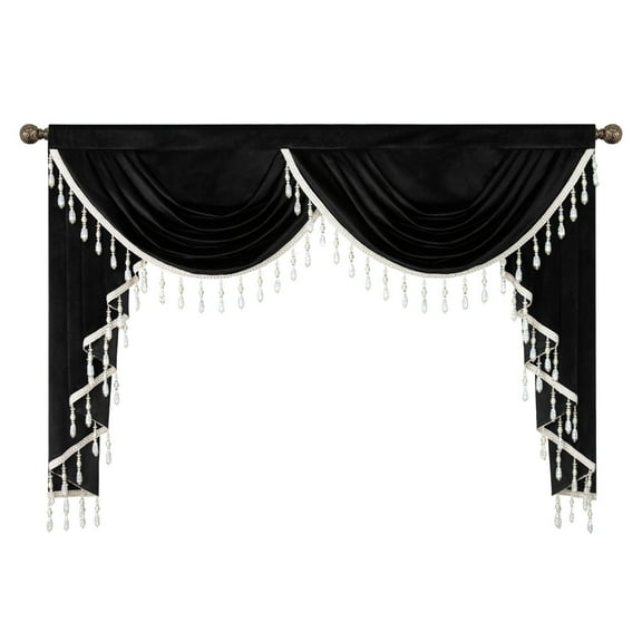 VOGOL 2 Swags Black Luxury Velvet Valances, Soft Touch Waterfall Curtain Valance for Sliding Door, 1 Panel Retro Solid Window Treatments for Farmhouse, 59" x 43"