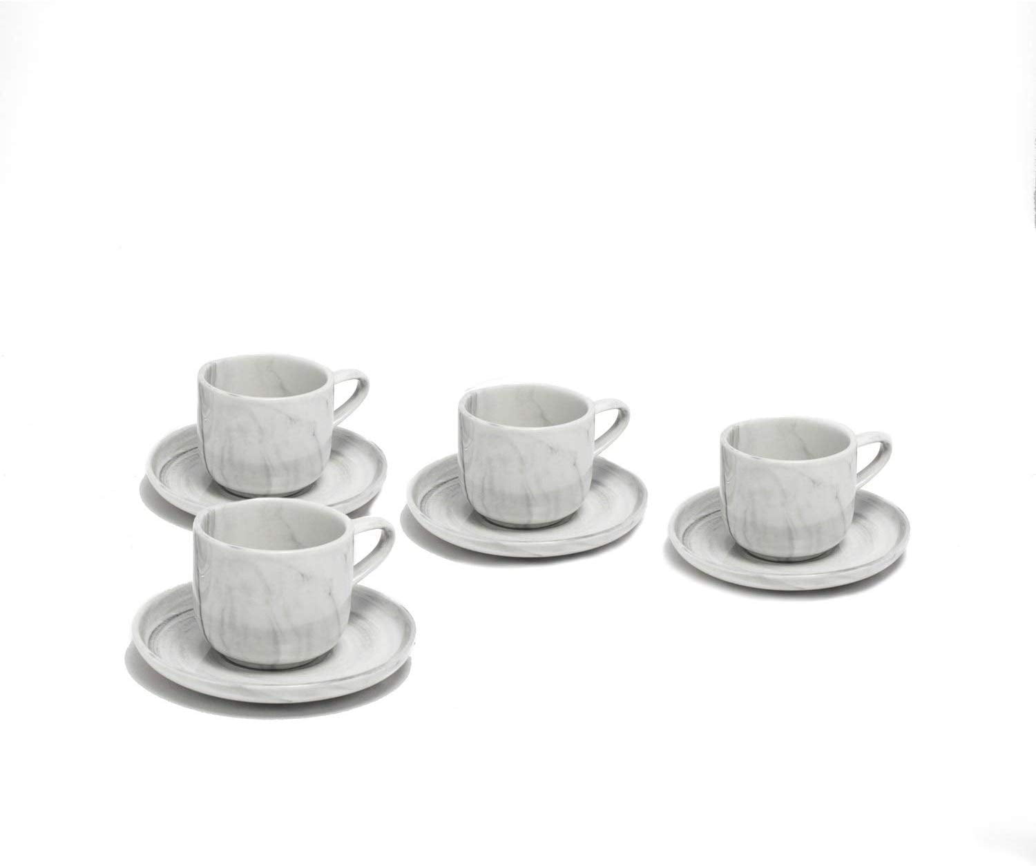 Yedi YCC739, 3 Oz Porcelain Espresso Cups & Saucers w/ Marble Pattern
