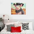 thumbnail image 4 of PIKWEEK Funny Wild West Baby Pig Blue Watercolor Painting Canvas Wall Art 16x12in, 4 of 4