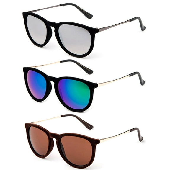 3 Pack Velvet Plastic Frame Fashion Keyhoel Vintage Sunglasses for Women, Flat Lens with Mirror