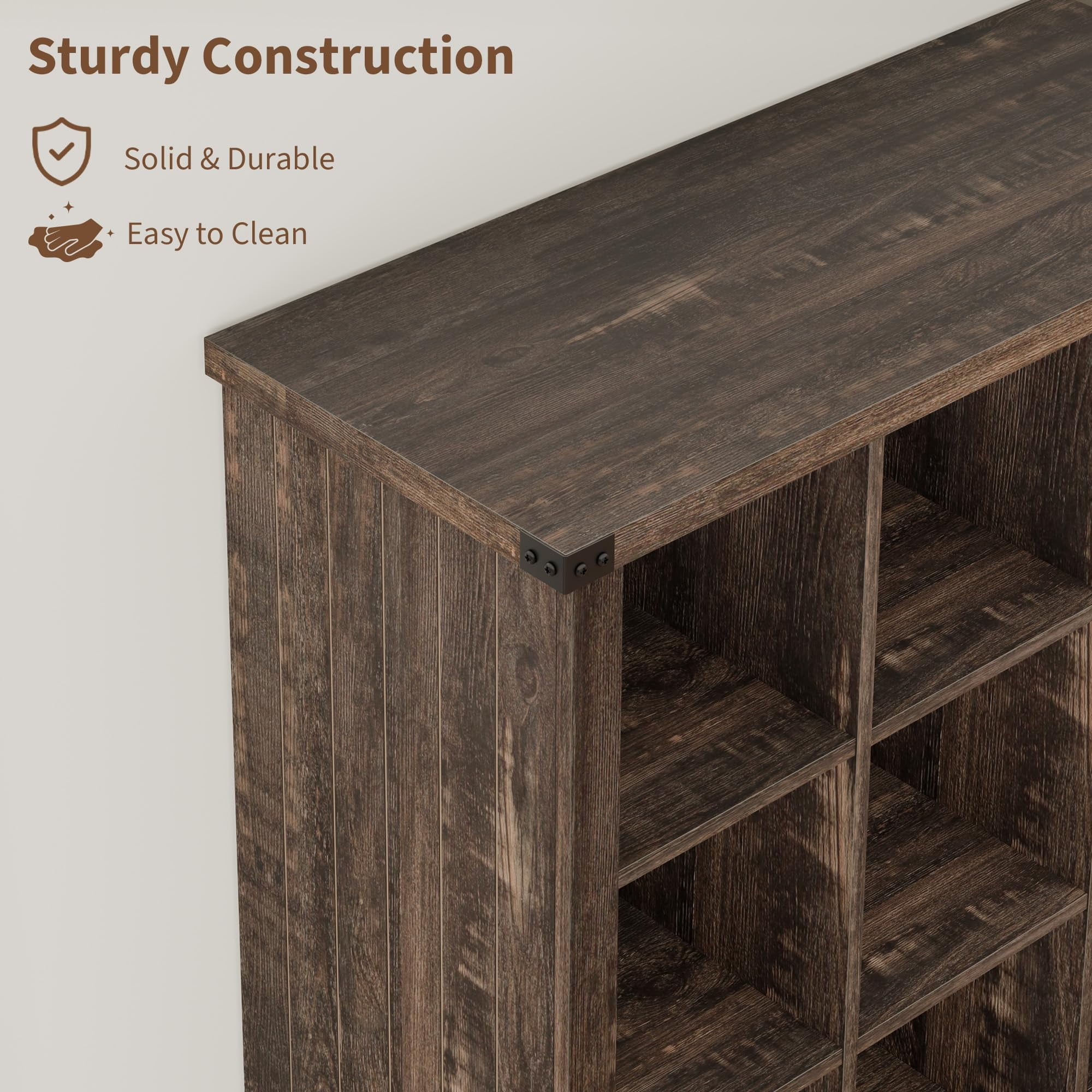 Ataucjin 9 Cube Storage Organizer Bookshelf, 4 Tier Farmhouse Horizontal Bookcase, 37.4 Inch Wood Storage Bookcase for Entryway, Long Low Bookshelves for Living Room