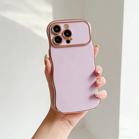 Case for iPhone 17 Pro with Camera Lens Protector, Luxury Plating Case for Women Girls Cute Wave Shaped Electroplated Edge Shockproof TPU Bumper Cover Case for iPhone 17 Pro, Purple