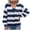 Blue, variant on Women Striped Knit Cardigan V Neck Button Down Oversized Puff Long Sleeve Color Block Sweater Jacket Loose Ribbed Cuff Cropped Knit Outerwear for Spring Fall Daily Vacation