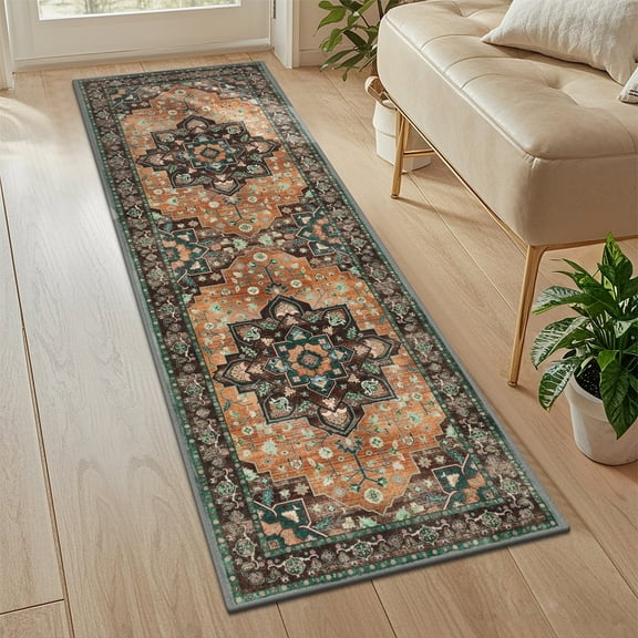 Vaukki 2'x6' Washable Runner Rug Non Slip Bohemian Rugs for Hallway Kitchen Entryway Laundry Room, Brown