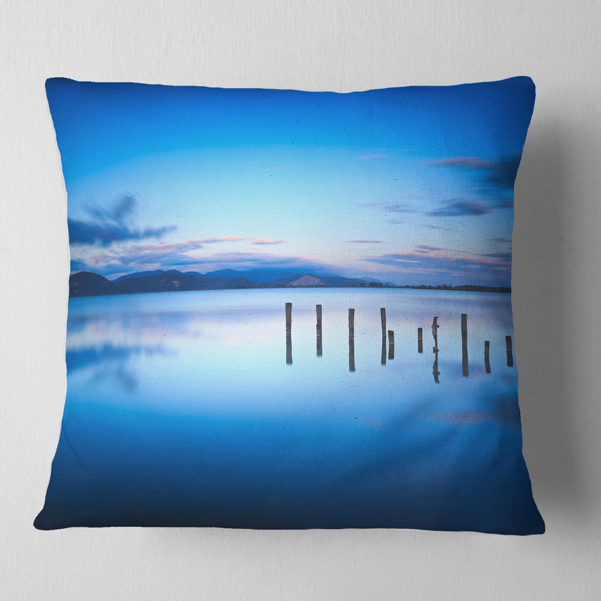 Designart Jetty Remains in Blue Sea - Seascape Throw Pillow - 16x16