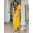 thumbnail image 4 of Janasya Women's Mustard Rayon Solid Dress with Palazzo and Scarf, 4 of 6