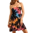 thumbnail image 2 of Hawaiian Print Dress, Strapless Sundress with Smocked Bust and Flared Skirt for Women for Beach Vacation Summer Orange S, 2 of 5