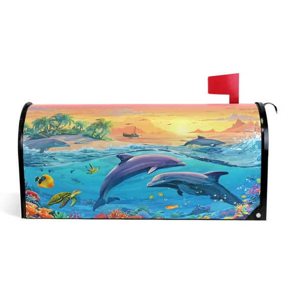 Ryvnso Mailbox Cover Dolphins Sunset Magnetic Mailbox Wrap Standard Size 21x18 Inch