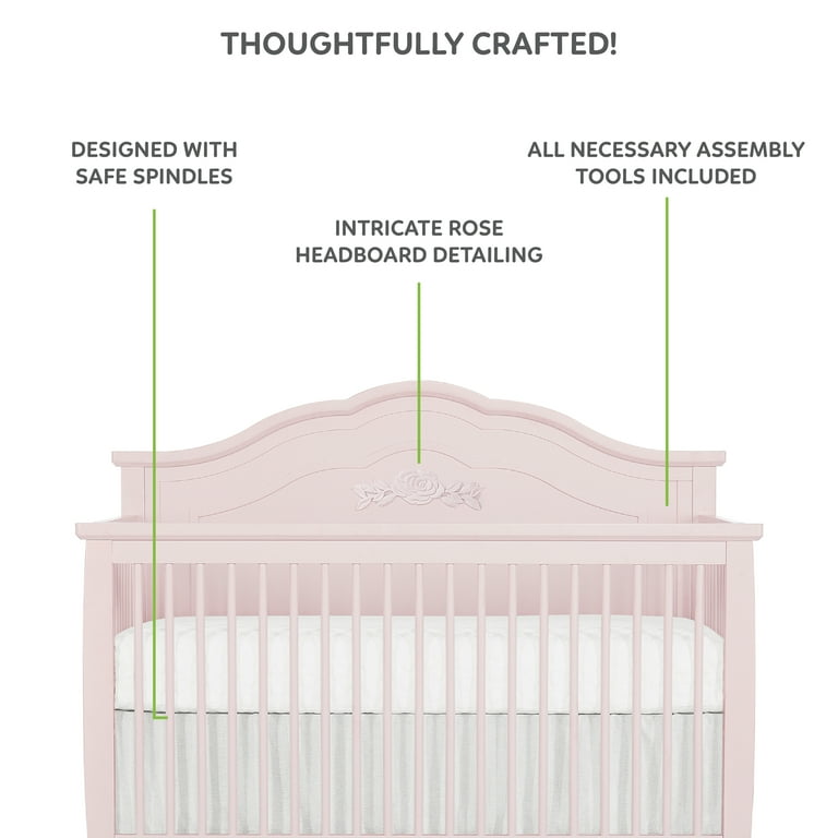 Dream On Me Rose 4 in 1 Convertible Crib with Spindle Greenguard