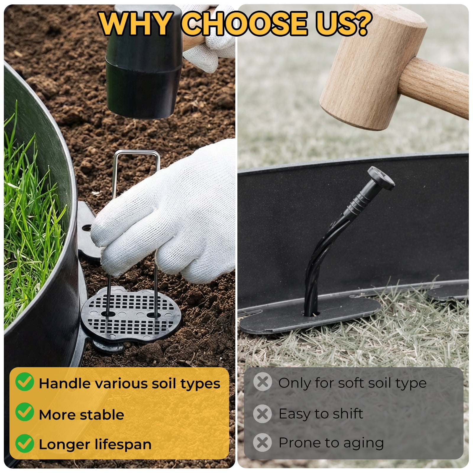GOTGELIF Landscape Edging 2inch Tall, 40/100ft No-Dig Landscape Edging Border with 50/120 Spikes Plastic Garden Edging for Landscaping