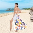 thumbnail image 6 of FORMRS Womens Long Sarong Beach Wrap Semi-Sheer Bikini Skirt Bathing Swimsuit Cover Up, White Abstract Triangles, 6 of 7