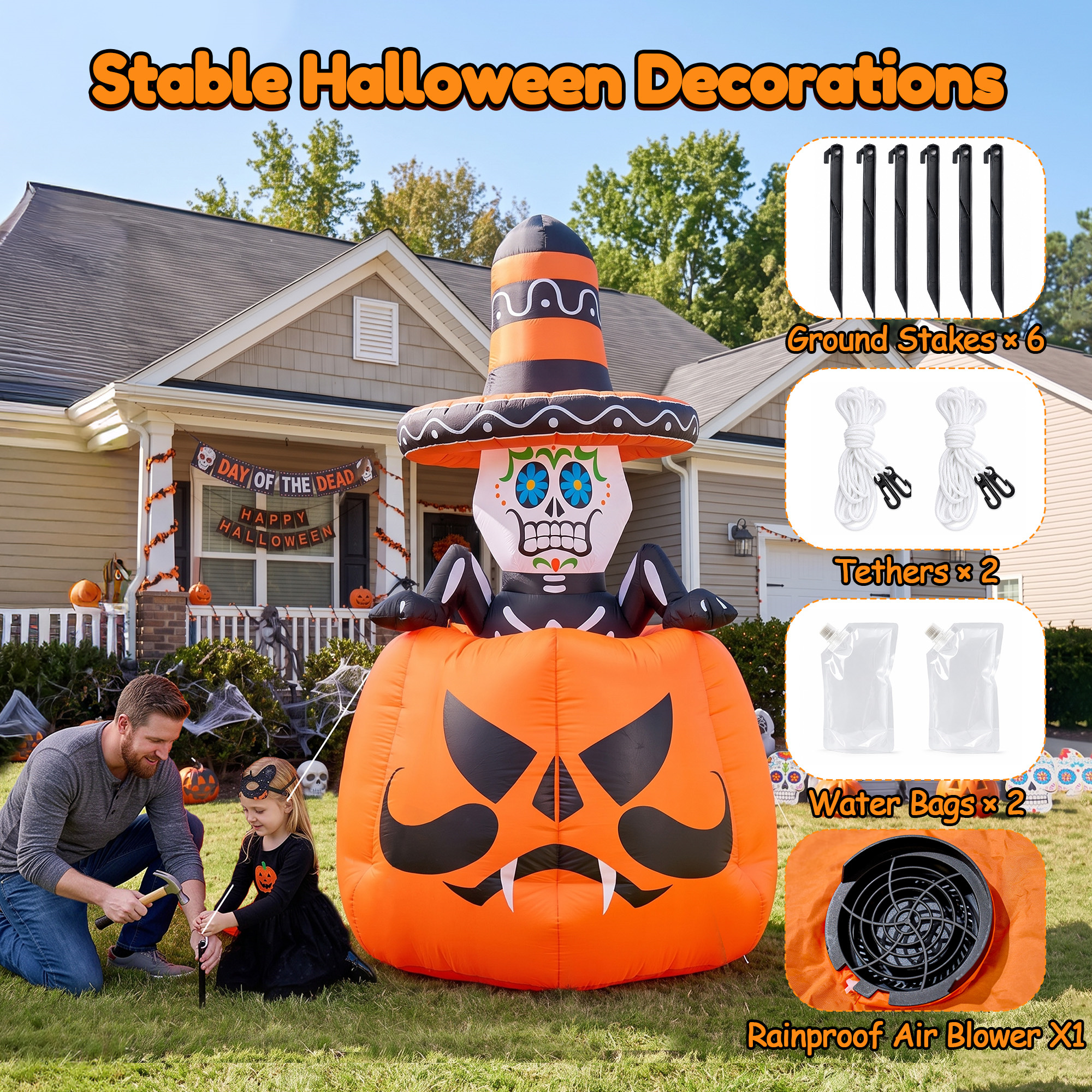 GVDV 6ft Animated Halloween Pumpkin Skull Inflatable with LEDs photo 8