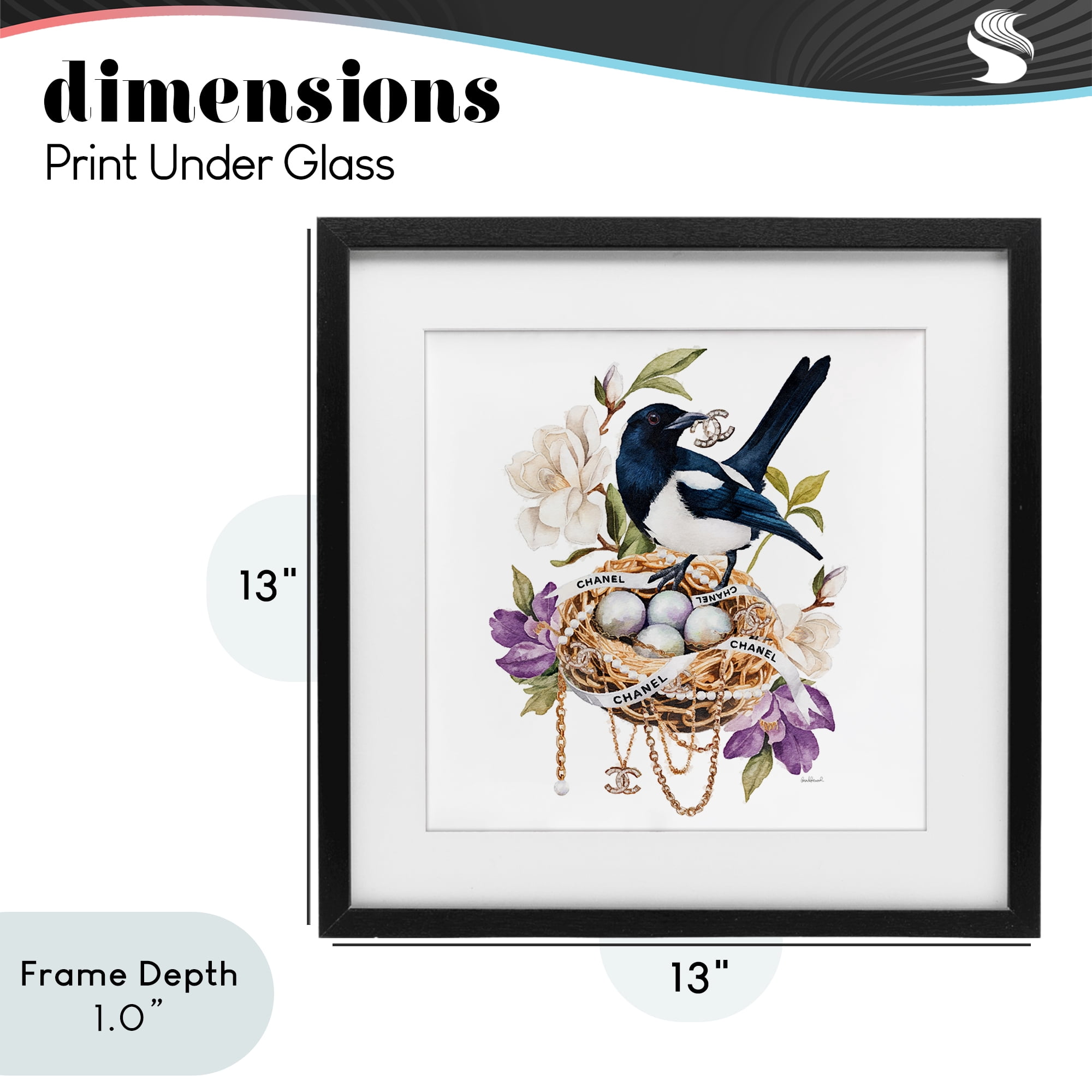 Stupell Industries Glam Birds Nest Magnolia Black Framed Print Under Glass, design by Amanda Greenwood