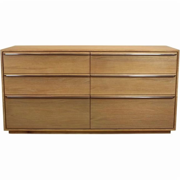 Sarasota 72" Oak Wood 6-Drawer Dresser with Metal Handles in Natural Finish