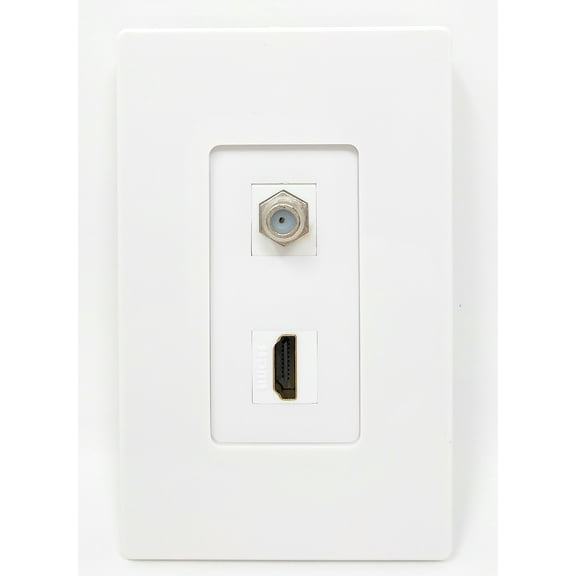 RiteAV - 1 x Cable TV Coax and 1 x HDMI Port Wall Plate Screwless Decorative Type - White