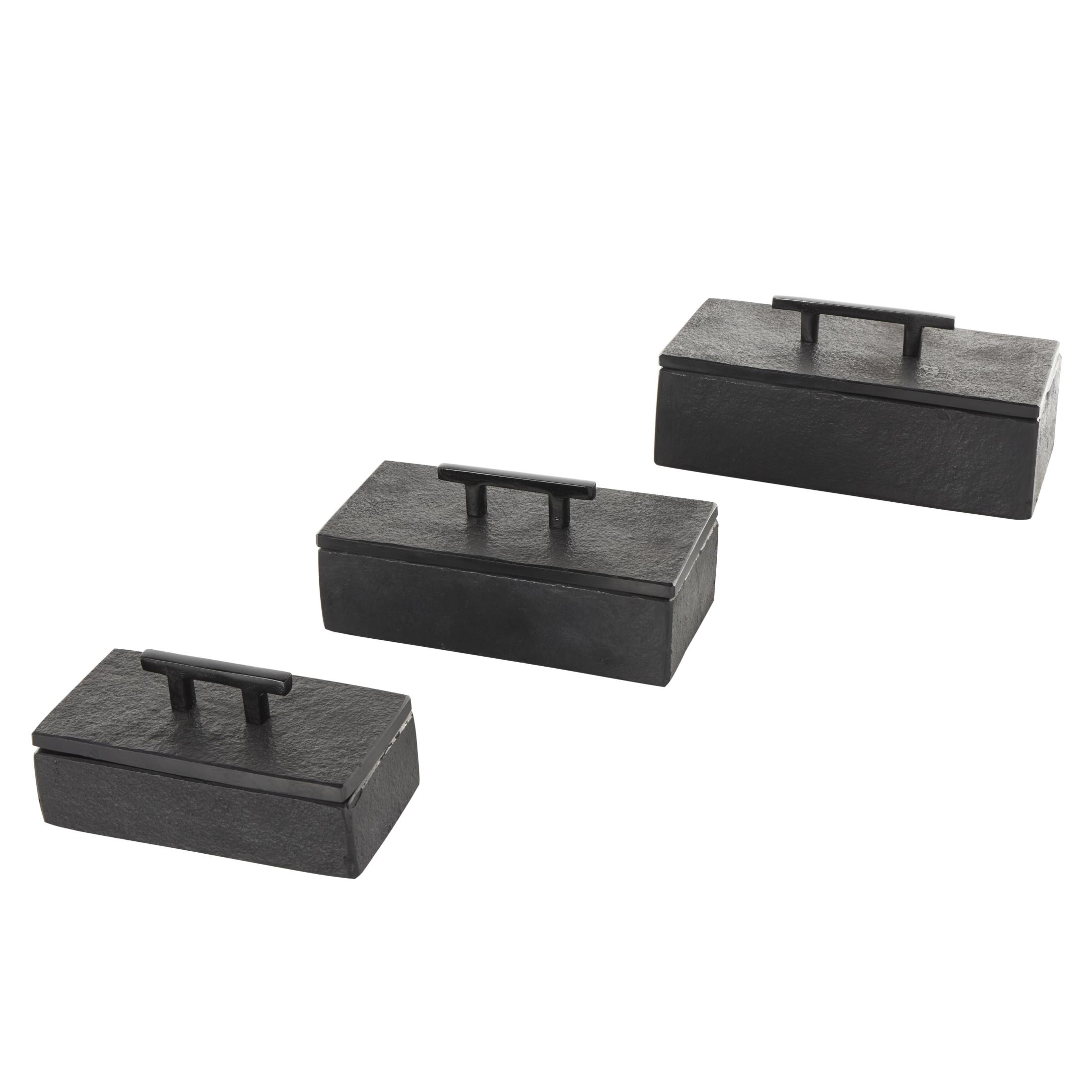 DecMode Black Marble Decorative Box with Black Handles, 3 Count