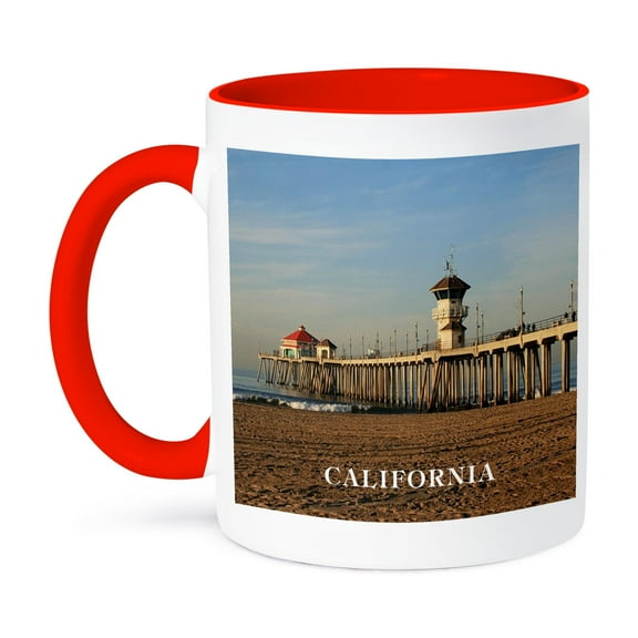 3dRose, Pier At Huntington Beach California, 11oz Two-Tone Red Mug