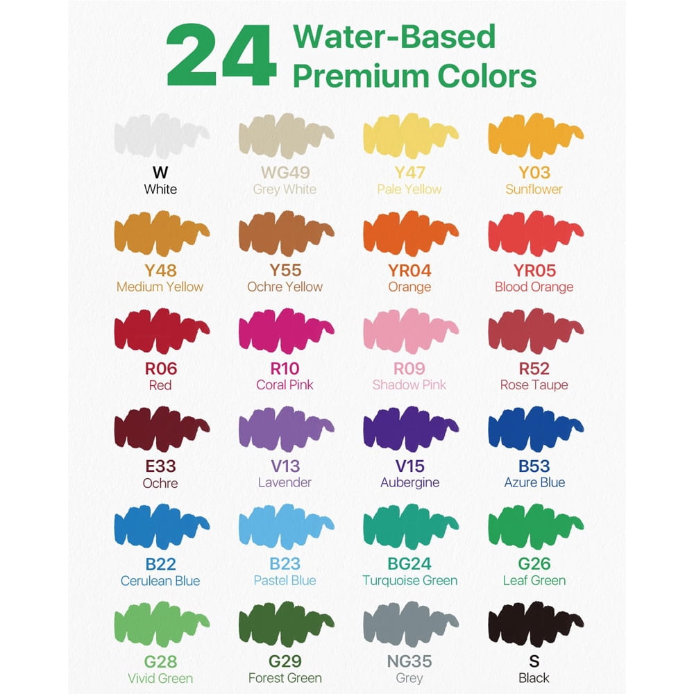 JusArt Acrylic Paint Markers Brush Tip 24 Colors, Water-Based No-Bleed Markers with Automatic Ink Control, Waterproof Acrylic Paint Pens for Eggs, Fabric, Rock, Glass, Ceramic, Metal