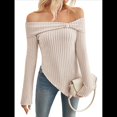 thumbnail image 2 of Suéter de Punto con Lazo y Hombros Descubiertos para Mujer, con Abertura Lateral, Estilo Y2K, A Albaricoque M, 2 of 10