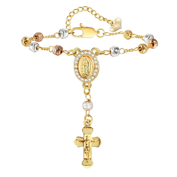 VNOX Gold Copper 3-Color Bead Bracelet with Virgin Mary Pendant & Jesus Cross – Religiousholic Jewelry