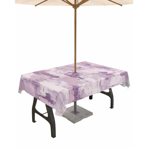 Boanket Outdoor Tablecloth with Umbrella Hole for Patio/Picnic/Party/Camping, Abstract Purple Waterproof Table Cloth Rectangle Table Cover Washable, Retro Farmhouse Graffiti Painting Art (60"x 84")