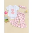 thumbnail image 2 of FEORJGP Infant Baby Girls Summer Outfit 3M 6M 12M 18M Newborn Short Sleeves Romper Crew Neck T-shirt Jumpsuit Letter Embroidery Bodysuit and Plaid Fladband Toddler Cute Sweet 3 Piece Clothes, 2 of 8