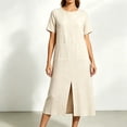 thumbnail image 4 of Levmjia Women's Summer Dress Short Sleeve Crew Neck Side Pocket Casual A Line Midi Dress with Side Slit Loose Fit Solid Color Day Dresses, 4 of 6