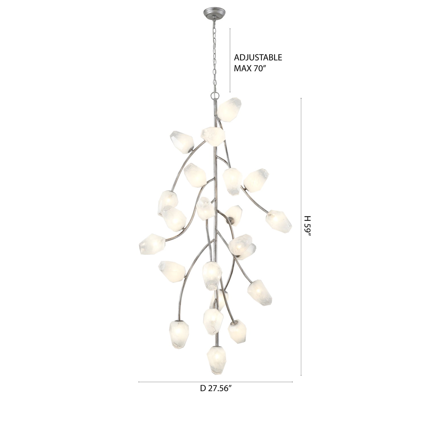 Design Living 22-Light Antique Silver Chandelier With White Glass Shades
