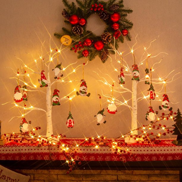 PEIDUO Decoración navideña, árbol de abedul de 2 pies con luces LED, lámpara de árbol artificial blanco cálido, árbol de espíritu de luz de hadas para decoración de centro de mesa interior de Navidad,
