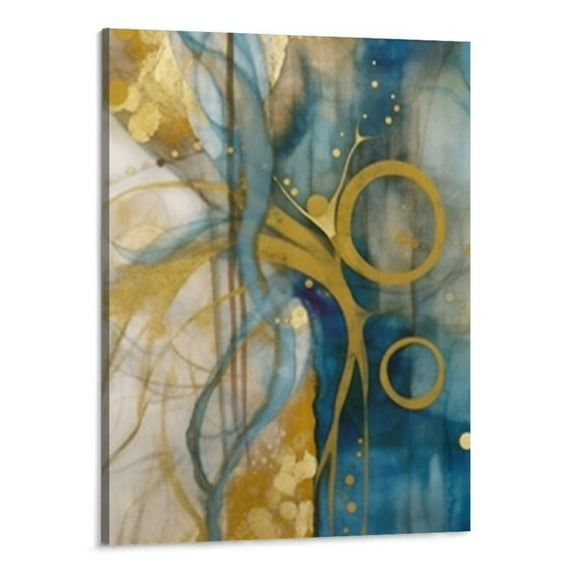 Shiartex Extra Turquoise and Gold Canvas Wall Art Watercolor Painting Marble Vortex Abstract Print Picture for Living Room Bedroom Kitchen Home Office Decor 16x20Inch