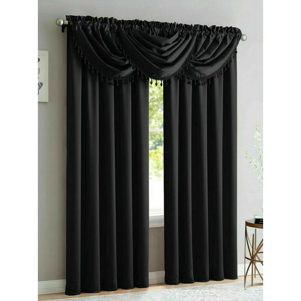 Bridget 5 Piece Crushed Satin Curtain Set With Beaded Austrian Valances Black Com Bridget 5 Piece Crushed Satin Curtain, Waterfall Valance Curtain Set