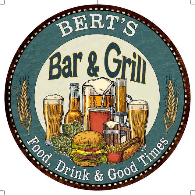 BERT'S Bar and Grill 12" Round Metal Sign Kitchen Wall Decor 200120023038
