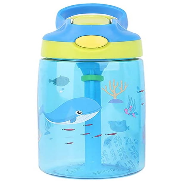 Botella de agua para niños Tritan de 16OZ con pajita abatible, asa de transporte flexible y botón fácil de presionar, sin BPA, muy adecuada para la escuela y la botella de agua deportiva para niños Fokelyi WMZY-490-3