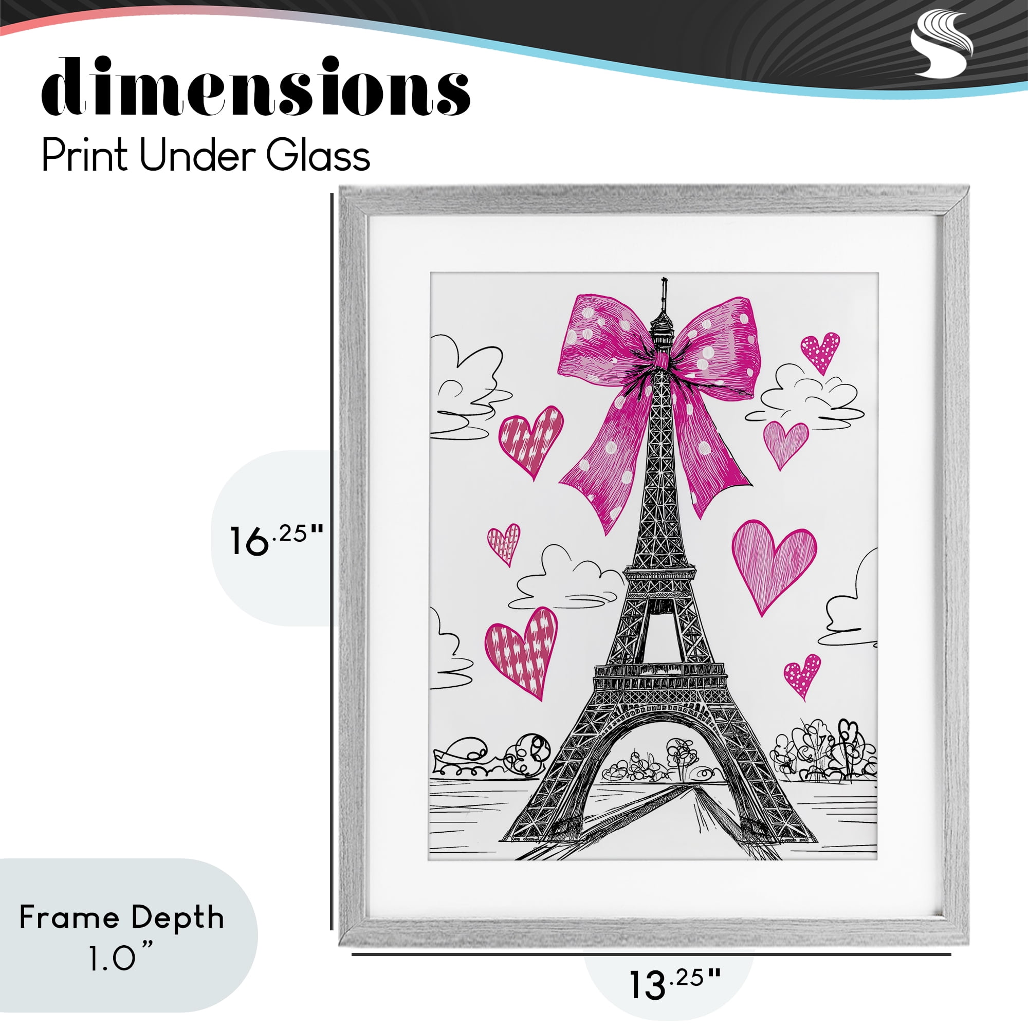 Stupell Industries Heart Patterned Eiffel Tower Gray Framed Print Under Glass, design by Jess Stempel