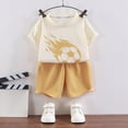 thumbnail image 2 of KPOPLK Toddler Boys Clothes Summer 2PCS Outfits Letter Print Short Sleeve Shirt Top Shorts Set 1t 2t 3t 4t 5t 6t Size 7-8 Years,Yellow, 2 of 4